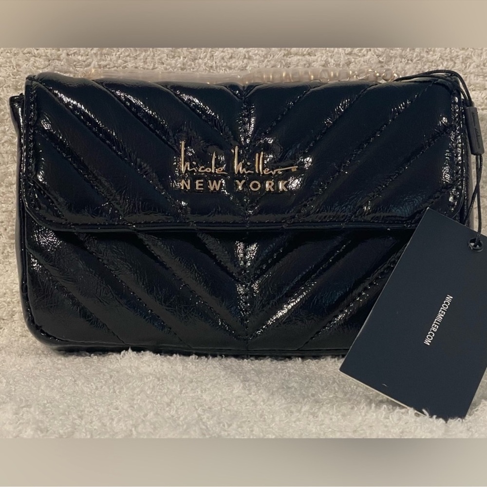 Nicole Miller New York Black Quilted Crossbody with Gold Chain NWT